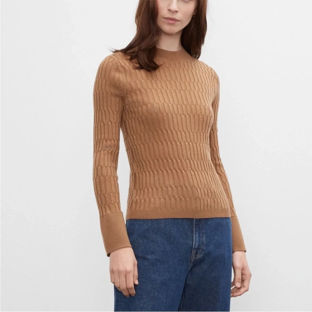 Club Monaco Signature Ribbed Mock Neck Sweater Wool Long Sleeve Camel Tan Size S